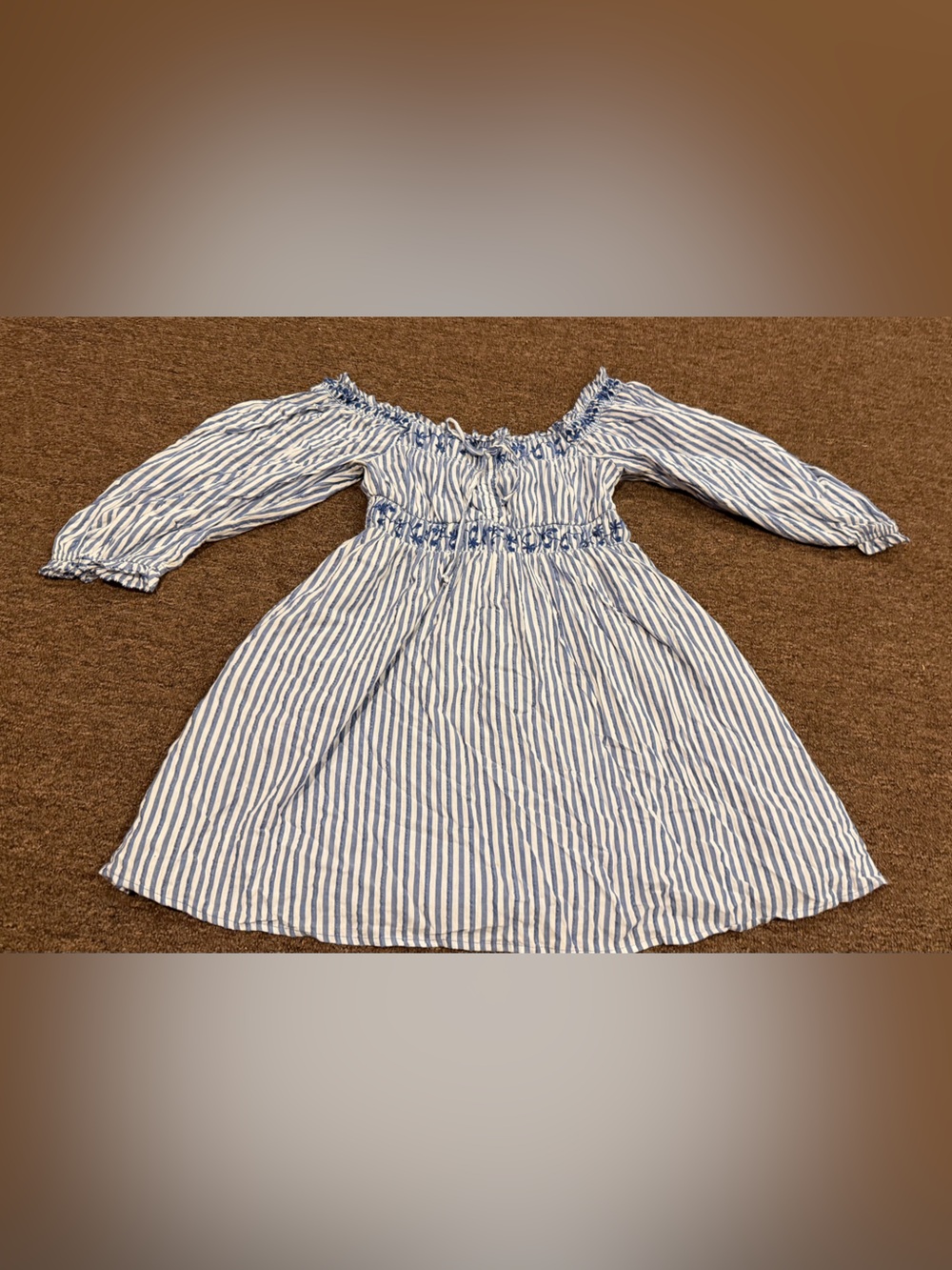American Eagle Outfitters Blue and White Striped Off-Shoulder Top